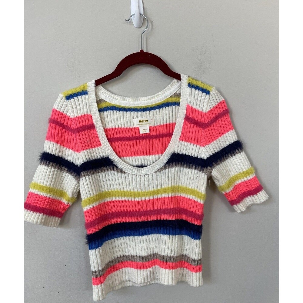 Anthropologie Maeve Sweater Women Short Sleeve City Eyelash Preppy Top Small New